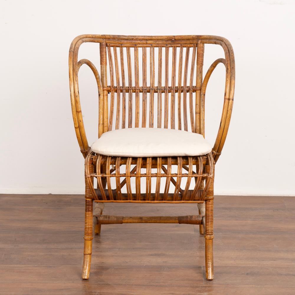 20th Century Vintage Set of 4 Bamboo Wicker Arm Chairs by Robert Wengler, Denmark 1960's For Sale