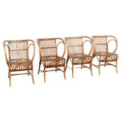 Vintage Set of 4 Bamboo Wicker Arm Chairs by Robert Wengler, Denmark 1960's