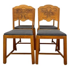 Vintage Set of 4 Carved Dining Chairs with Upholstered Seats.