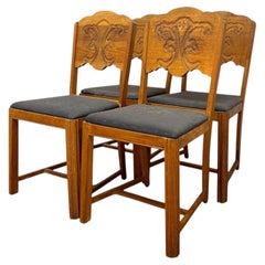Vintage Set of 4 Carved Dining Chairs with Upholstered Seats.