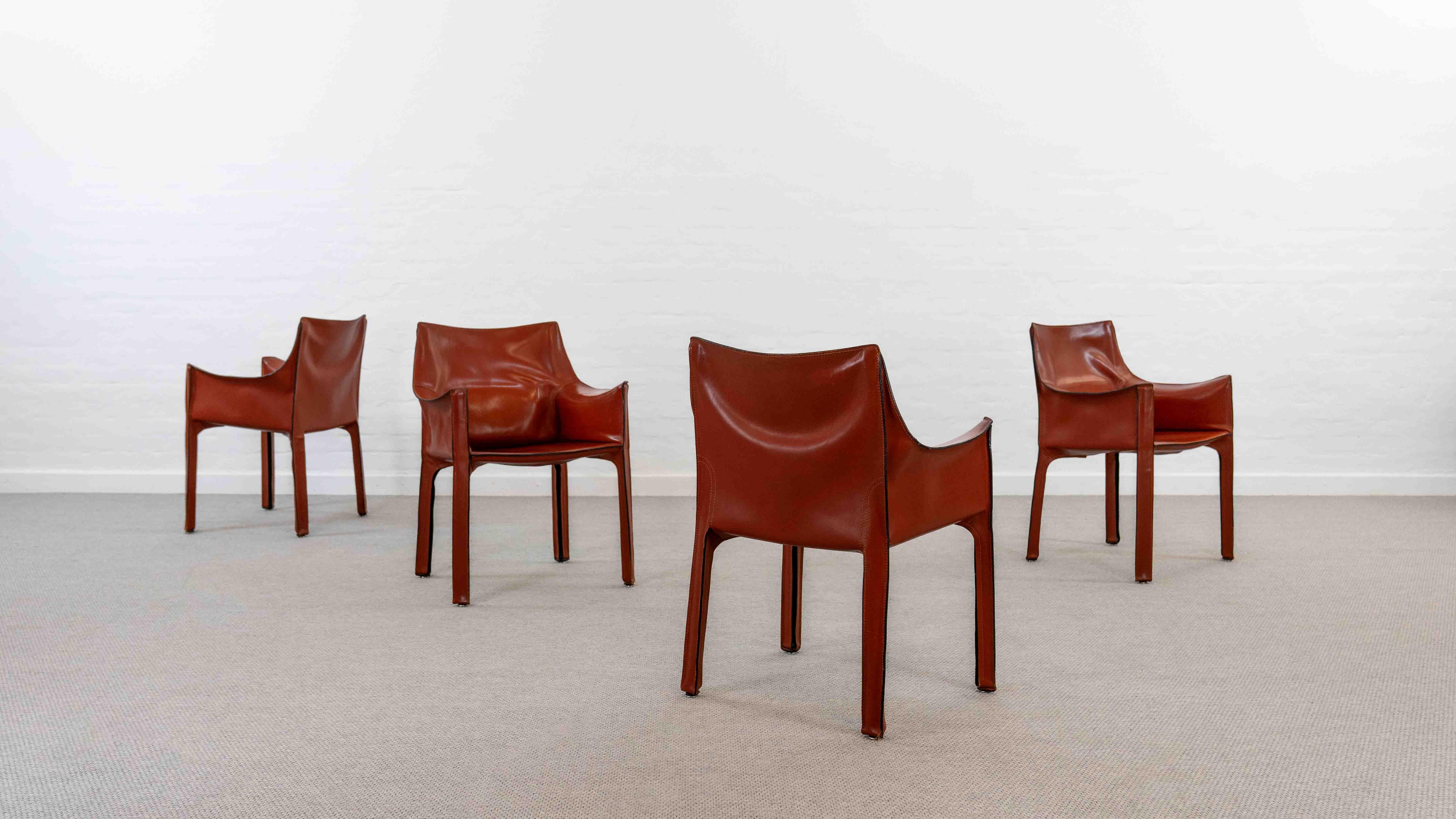 Italian Vintage Set of 4 Cassina CAB 413 Armchairs by Mario Bellini, 1976 For Sale