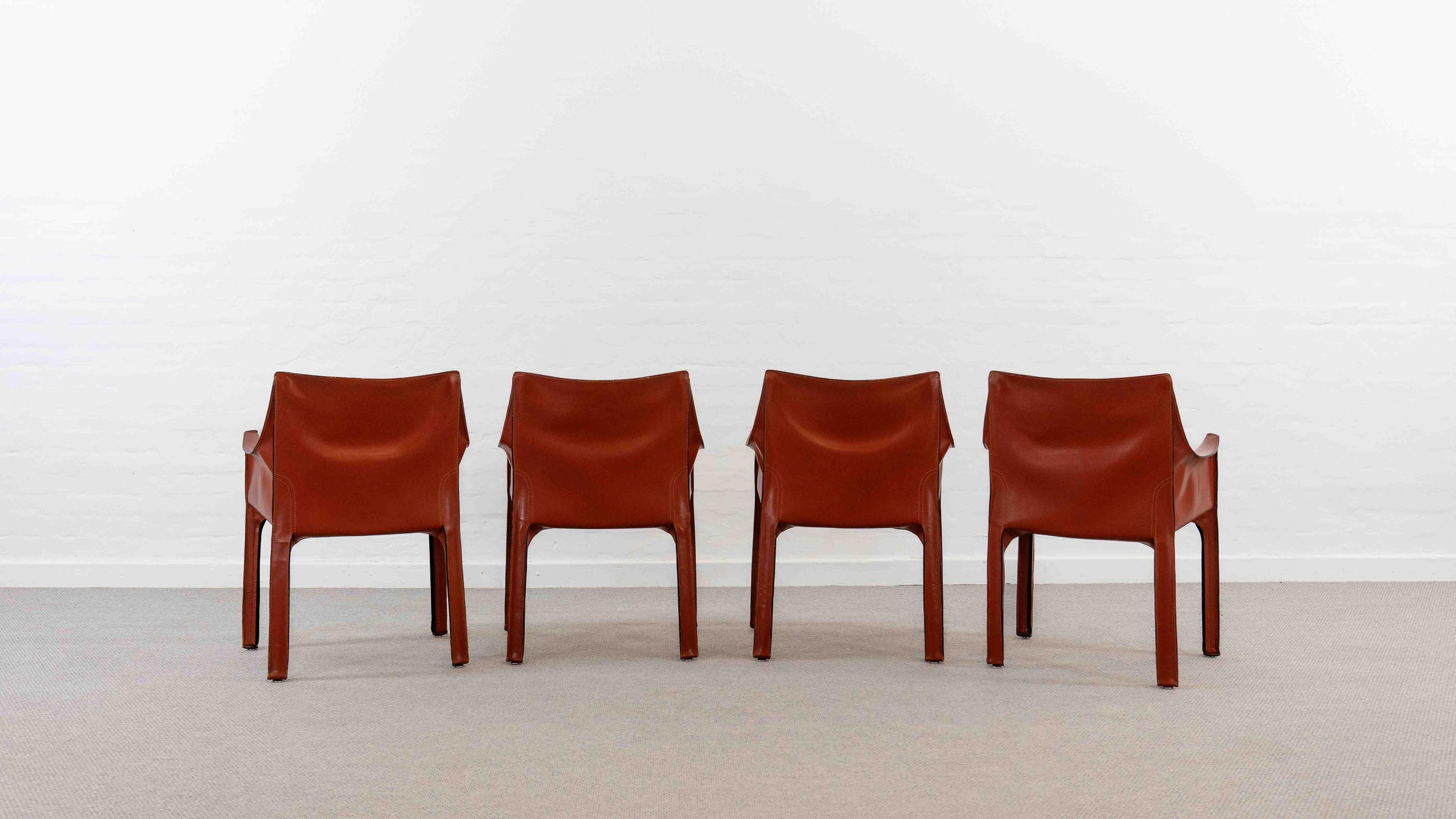 Late 20th Century Vintage Set of 4 Cassina CAB 413 Armchairs by Mario Bellini, 1976 For Sale