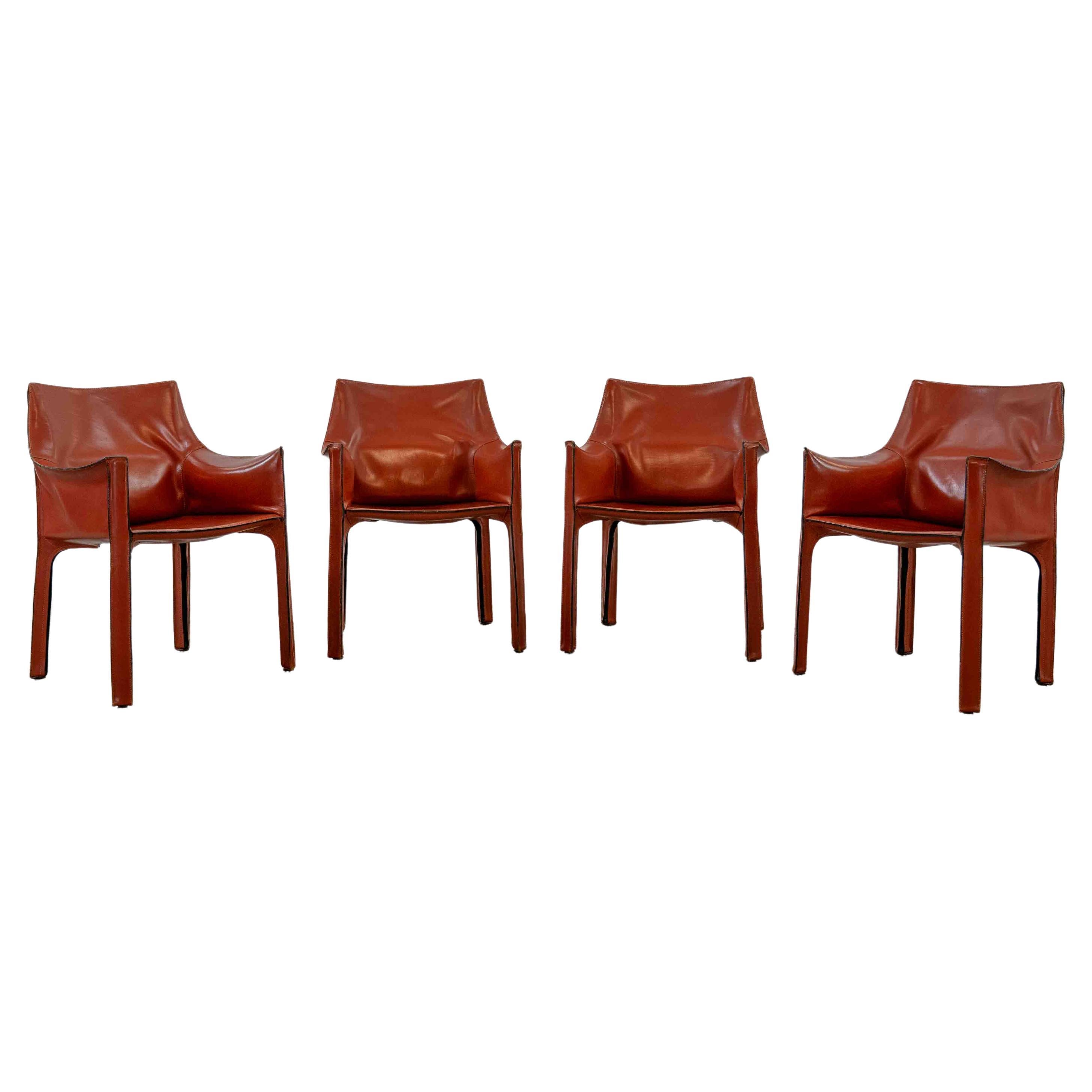 Vintage Set of 4 Cassina CAB 413 Armchairs by Mario Bellini, 1976 For Sale