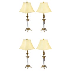 Vintage Set of 4 Corinthian Column Ormolu & Glass Table Lamps, Mid 20th Century