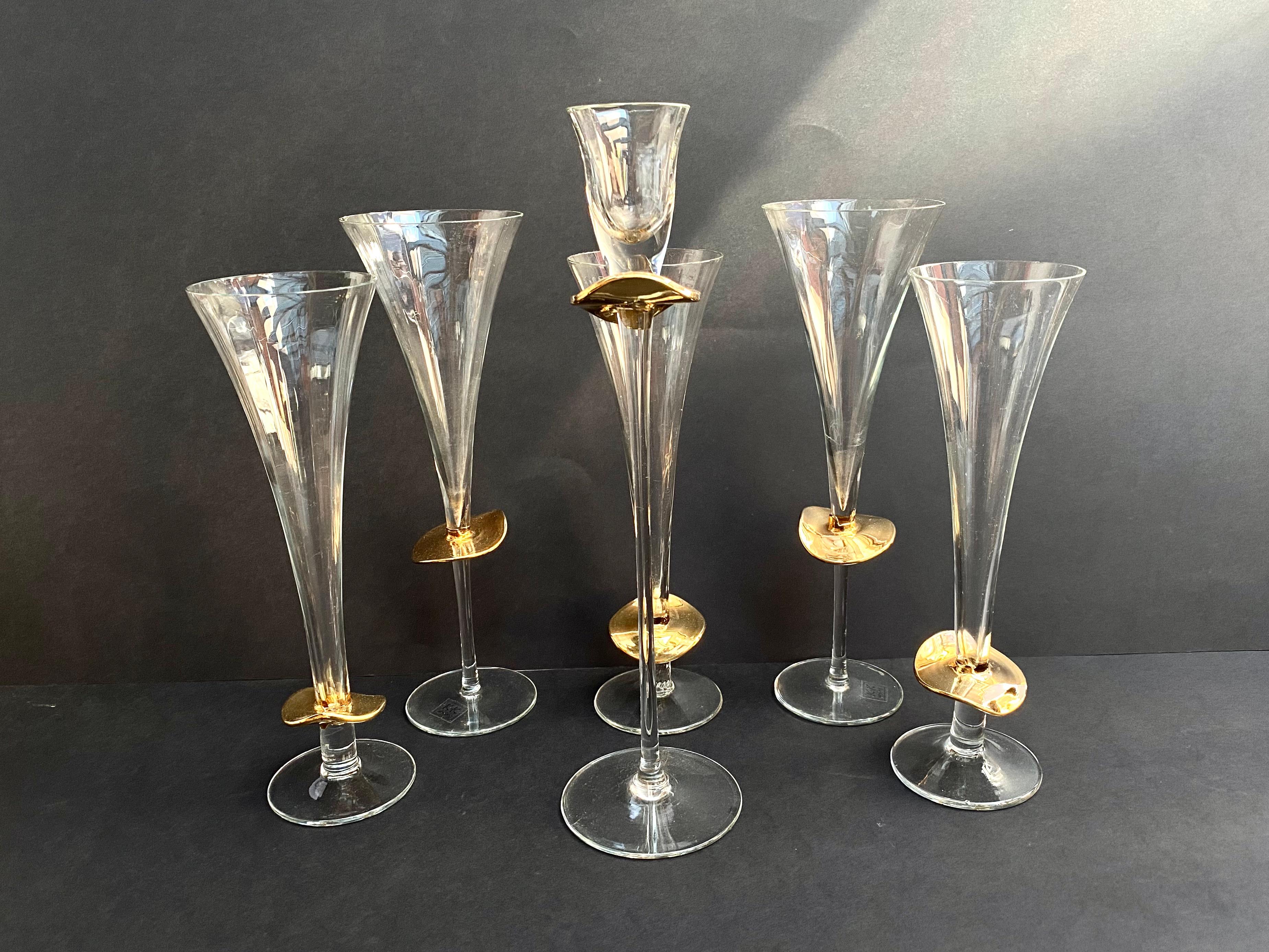 Allemand Ensemble vintage de 4 verres en cristal et chandelier de K&K Styling en or 24 carats, Allemagne en vente
