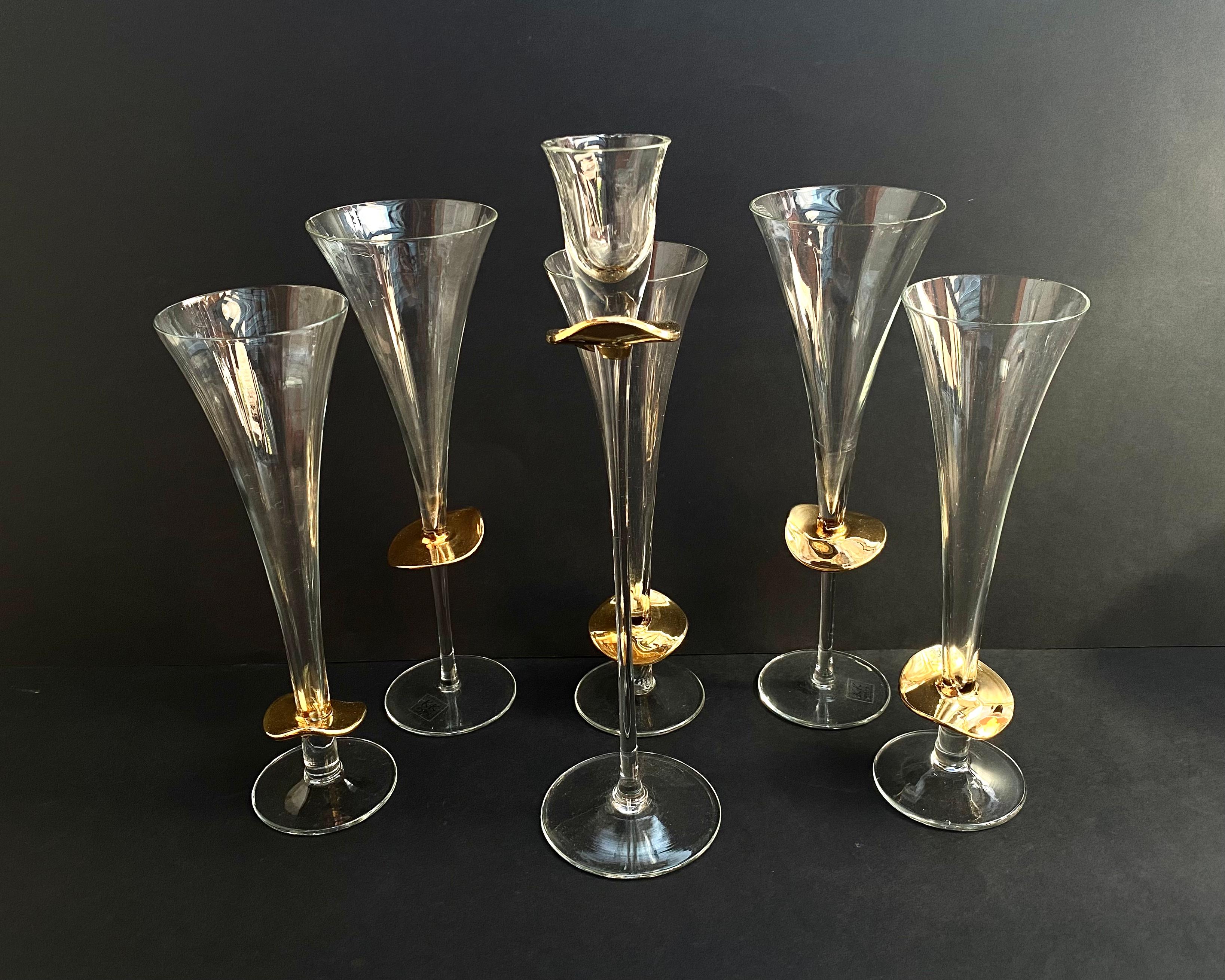 Ensemble vintage de 4 verres en cristal et chandelier de K&K Styling en or 24 carats, Allemagne Excellent état - En vente à Bastogne, BE