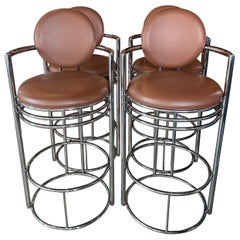 Vintage Set of 4 DIA Design Institute America Chrome Arm Barstools Bar Stools