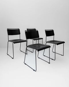 Vintage Set of 4 Dining Chairs in Black Metal and Plastic, 1980s