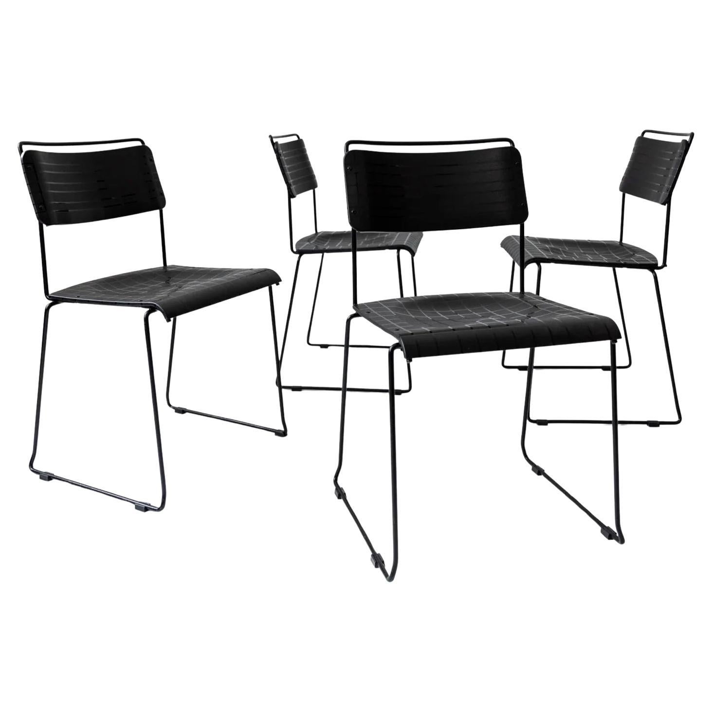 Vintage Set of 4 Dining Chairs in Black Metal and Plastic, 1980s