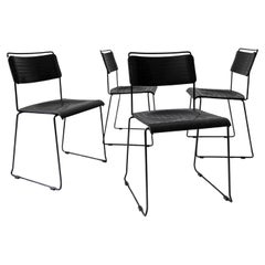Vintage Set of 4 Dining Chairs in Black Metal and Plastic, 1980s