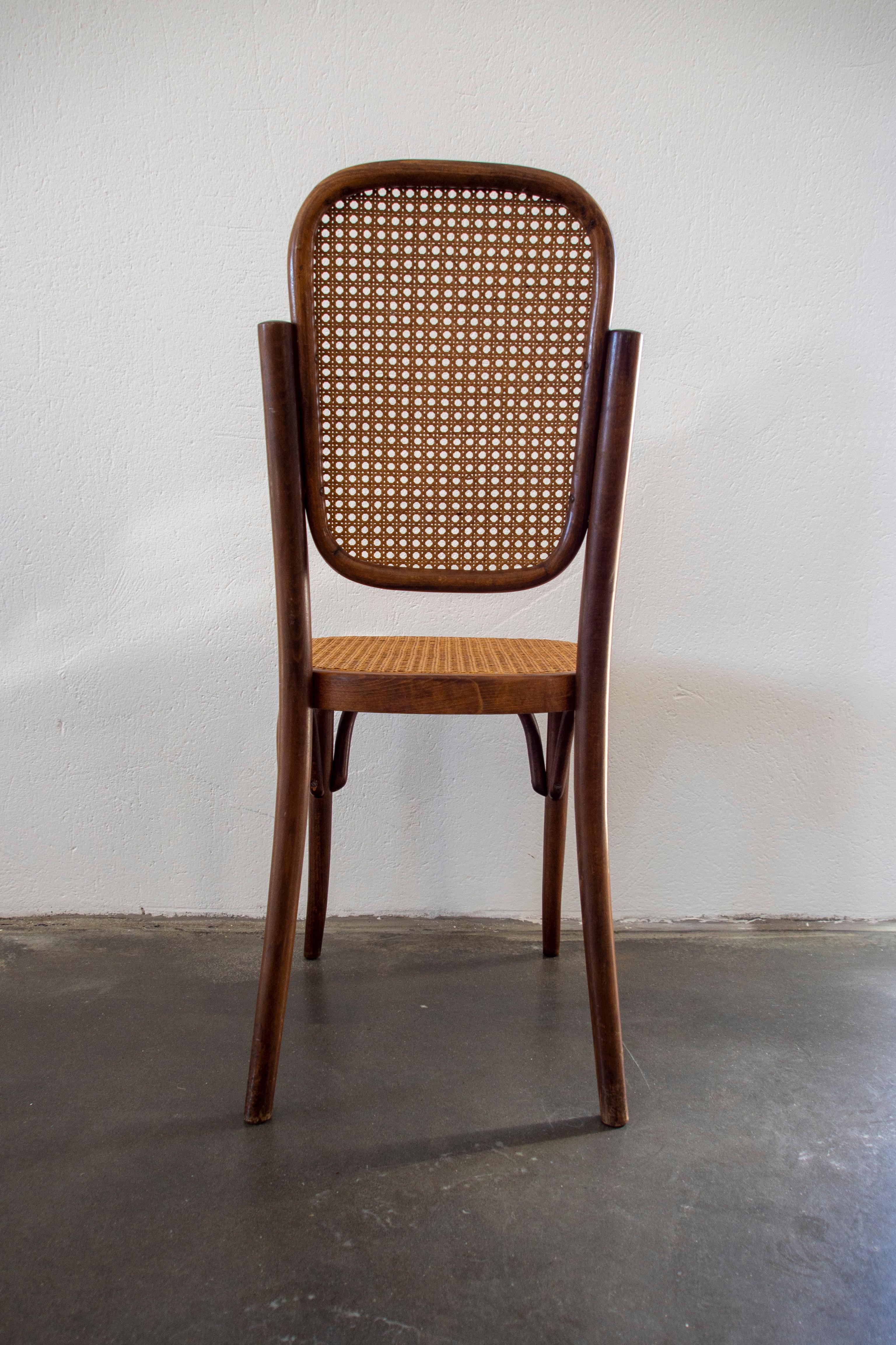 Late 20th Century Vintage Set of 4 Dining Chairs in Rattan and Bentwood by Mundus, Yugoslavia 1970 For Sale
