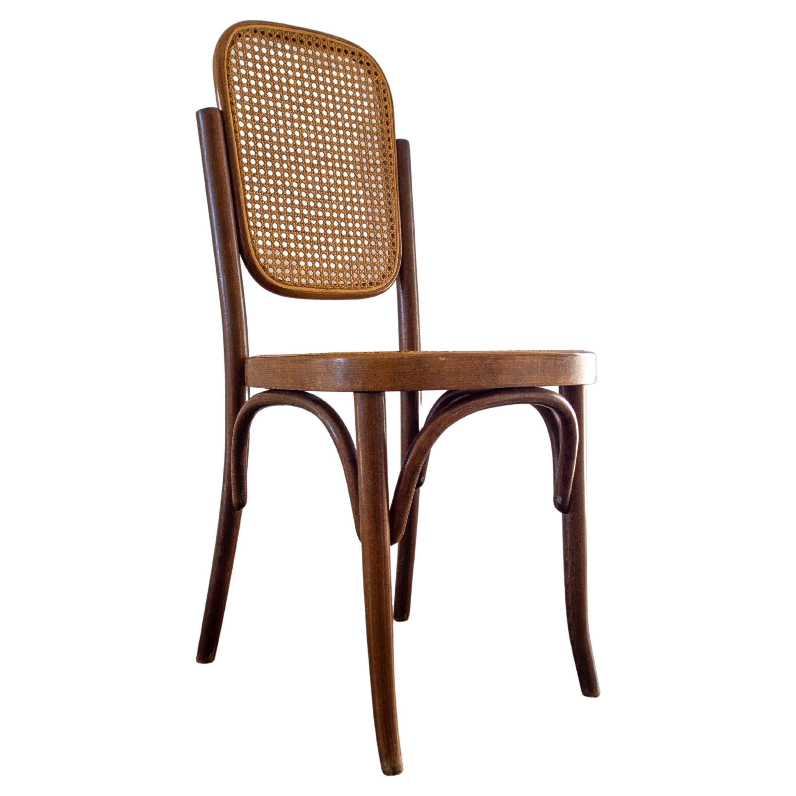 Vintage Set of 4 Dining Chairs in Rattan and Bentwood by Mundus, Yugoslavia 1970 For Sale