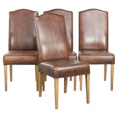 Vintage set of 4 dining chairs made of sheepskin leather with a high back