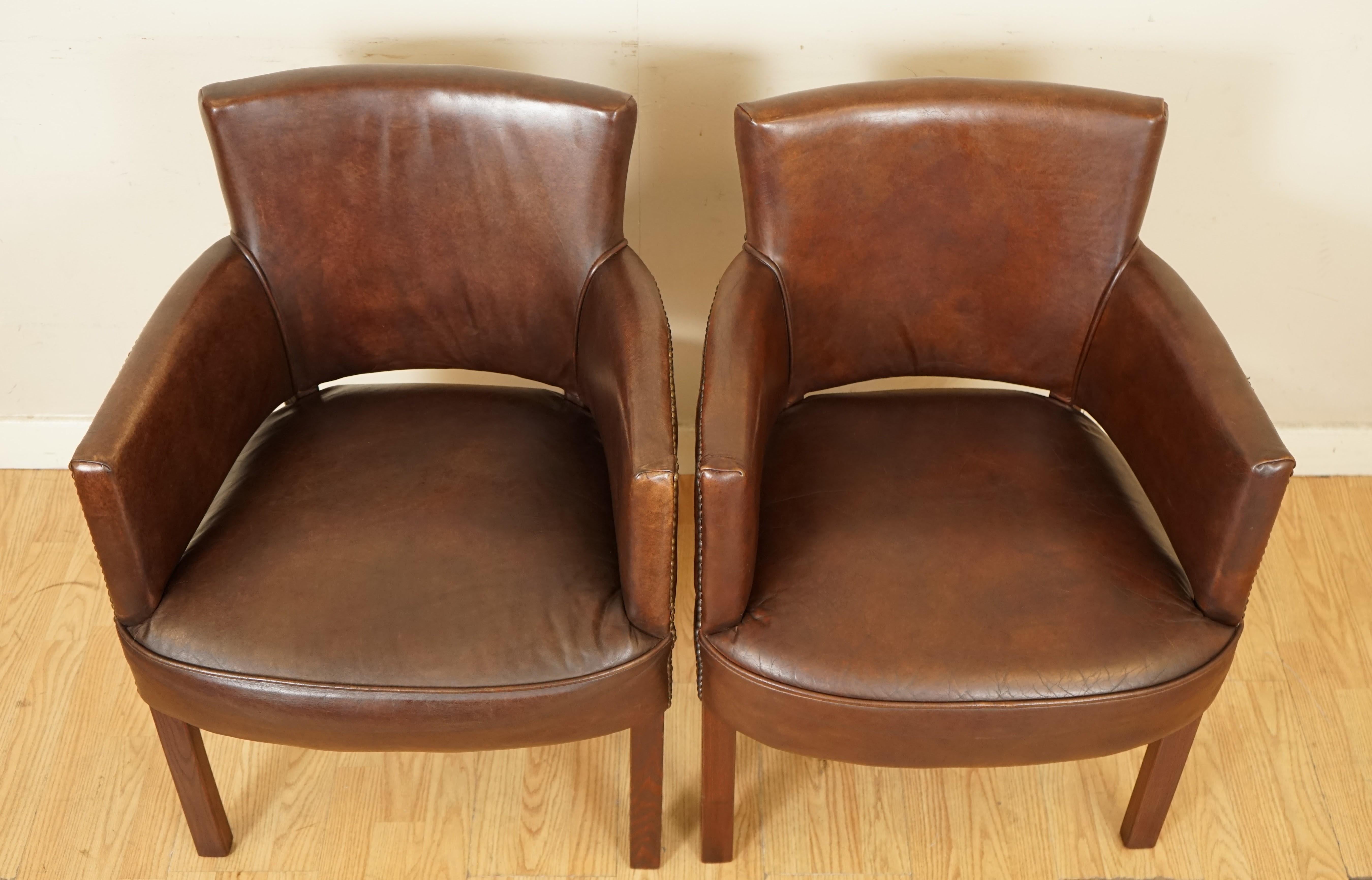 Vintage Set of 4 Halo Newark Leather Biker Tan Dining Chairs Rrp £4, 000 3