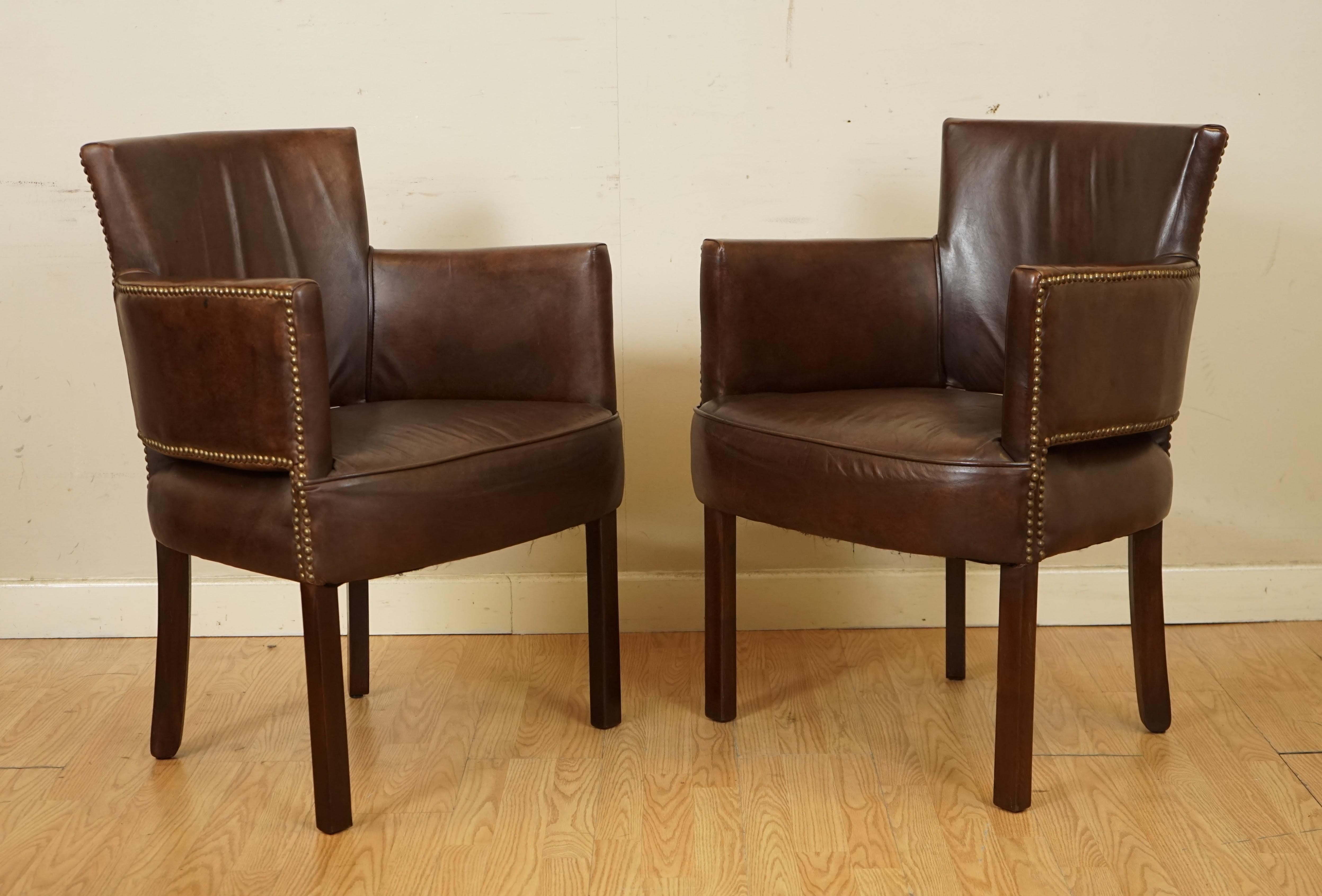 Hand-Crafted Vintage Set of 4 Halo Newark Leather Biker Tan Dining Chairs Rrp £4, 000