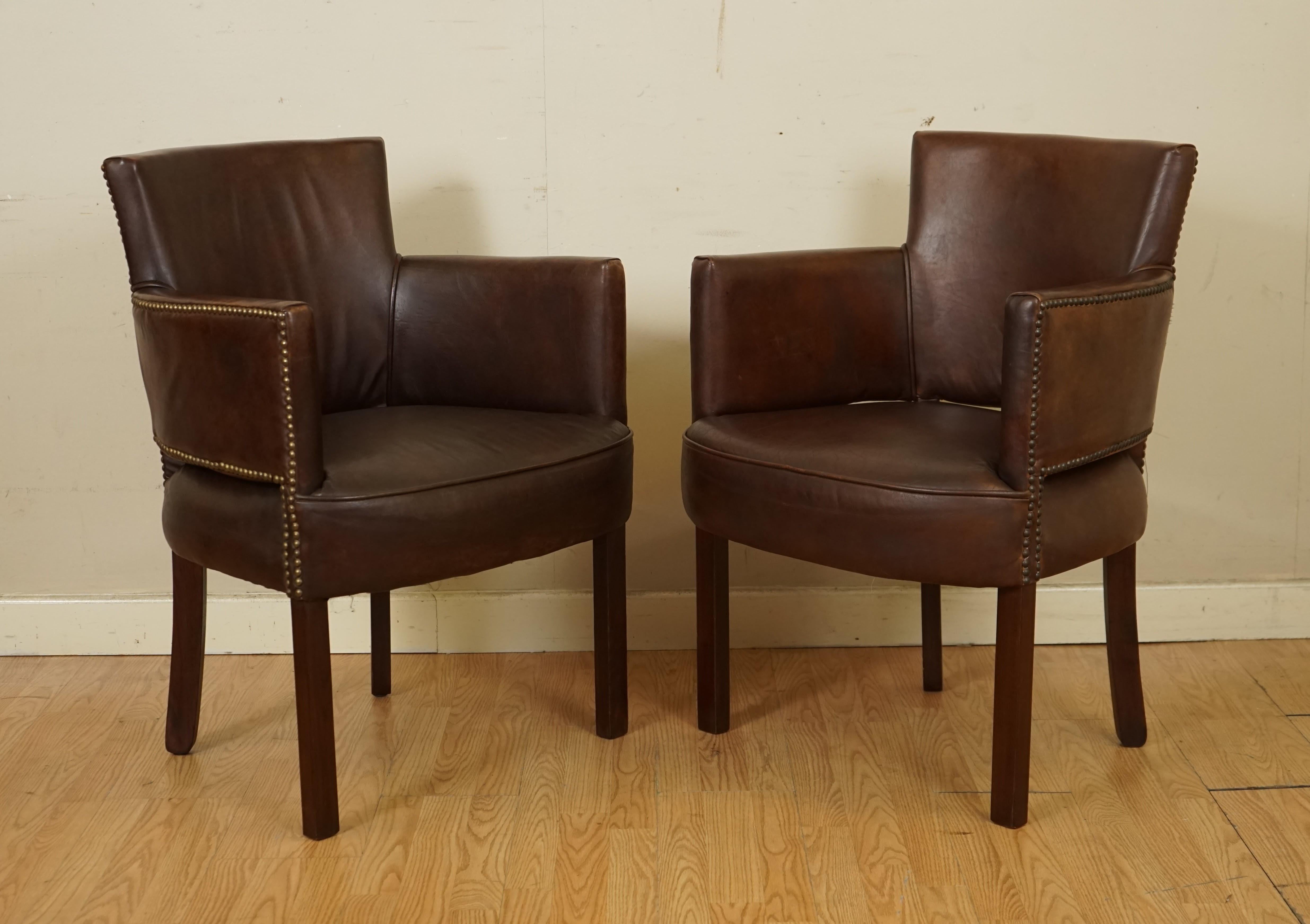 Vintage Set of 4 Halo Newark Leather Biker Tan Dining Chairs Rrp £4, 000 1