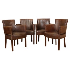 Vintage Set of 4 Halo Newark Leather Biker Tan Dining Chairs Rrp £4, 000