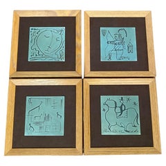 Used Set of 4 Harris G Strong Framed Ceramic Hand Finished Tiles, 1970s