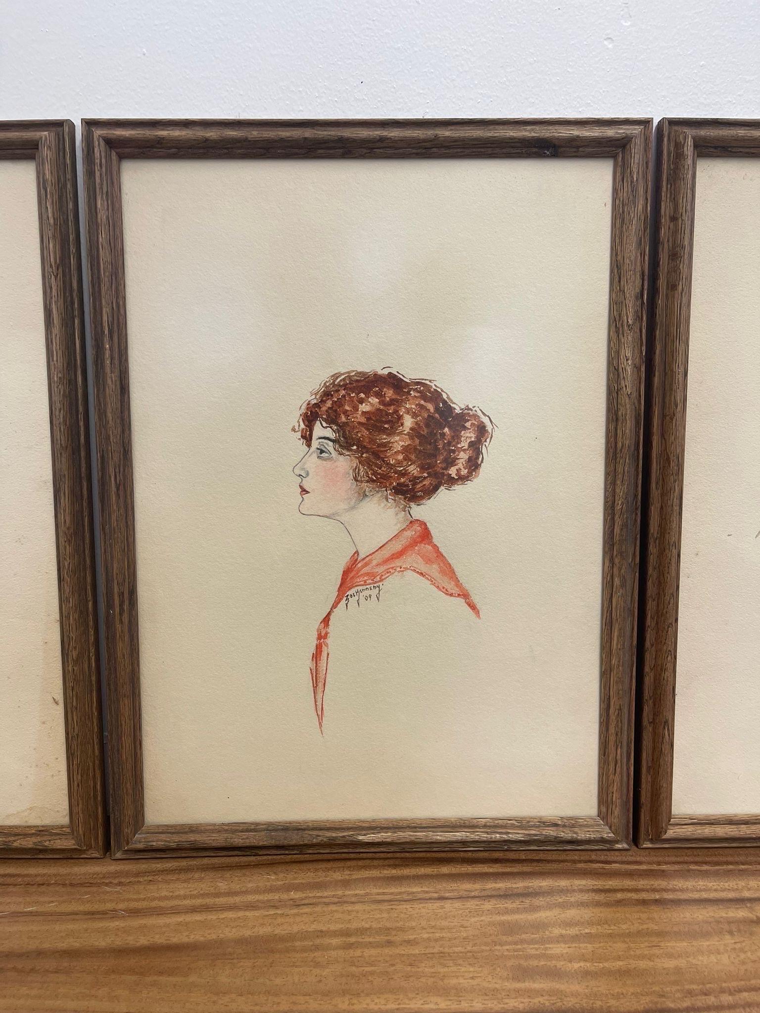 Vintage Set of 4 Illustrations Signed Zoe Kennedy From 1909 For Sale 6
