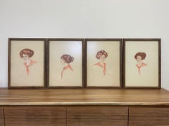 Ensemble vintage de 4 illustrations signées Zoe Kennedy, datant de 1909