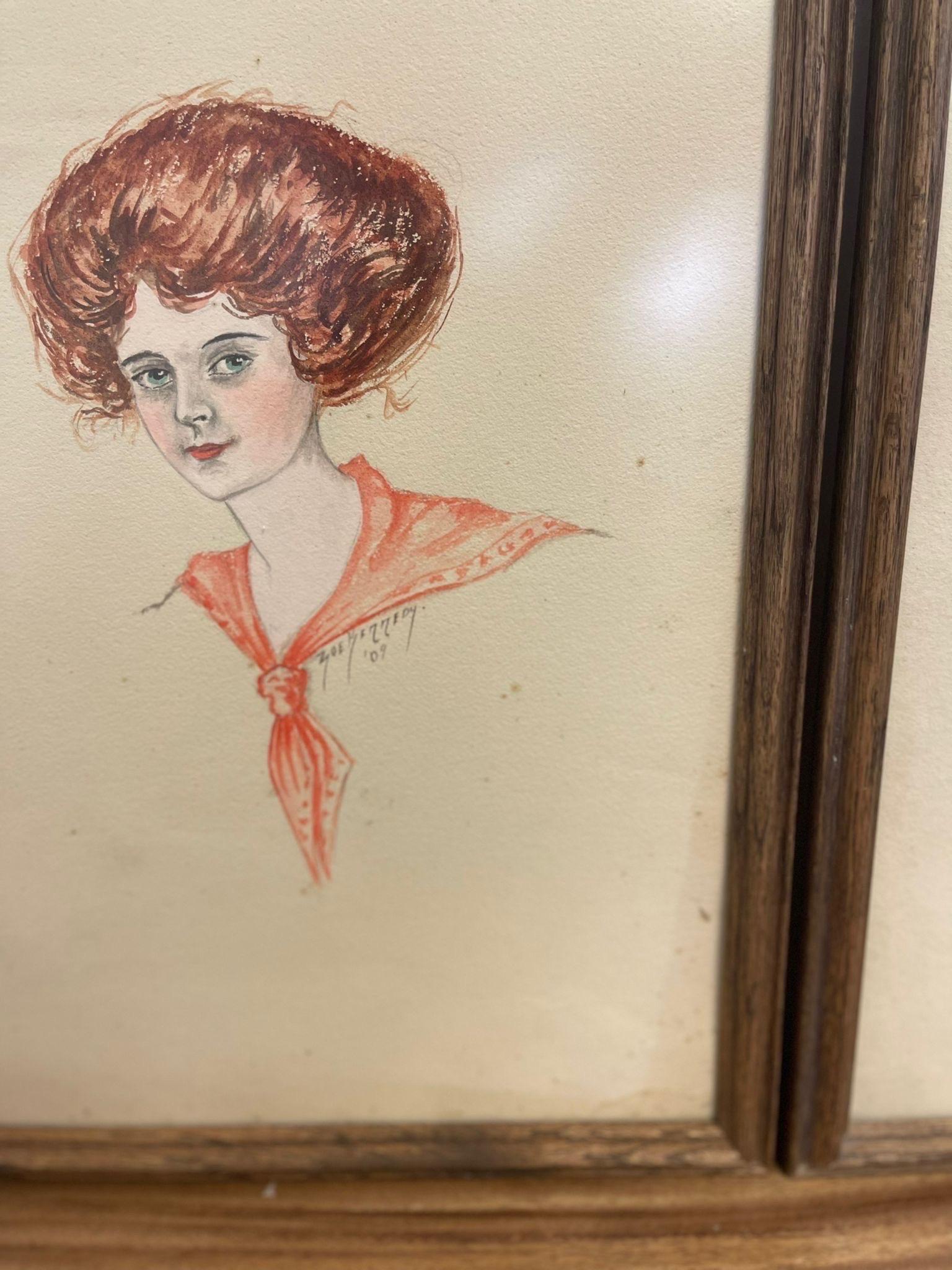 Vintage-Set aus 4 Illustrationen, signiert Zoe Kennedy, von 1909, Vintage (Holz) im Angebot