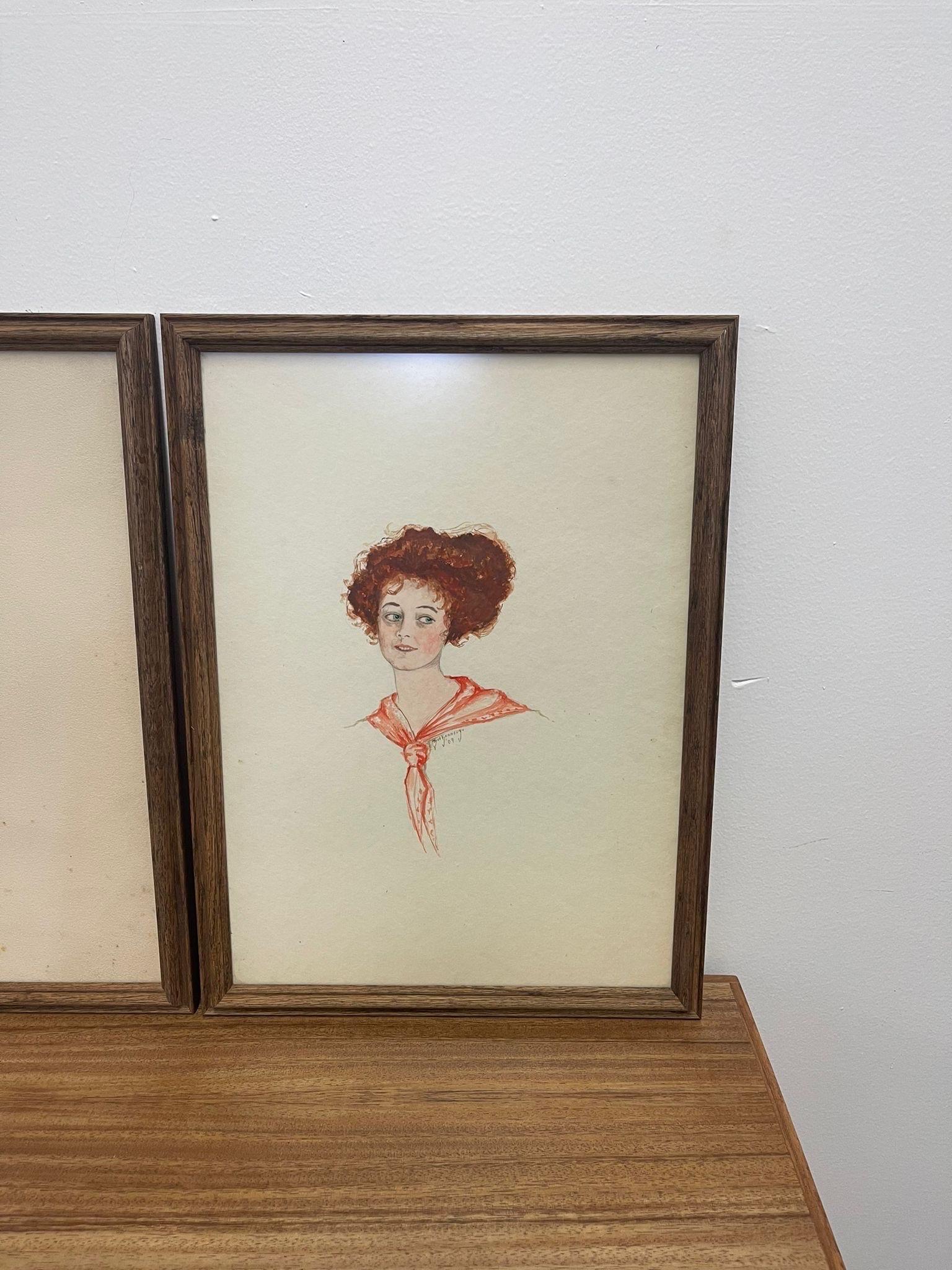 Vintage Set of 4 Illustrations Signed Zoe Kennedy From 1909 For Sale 4