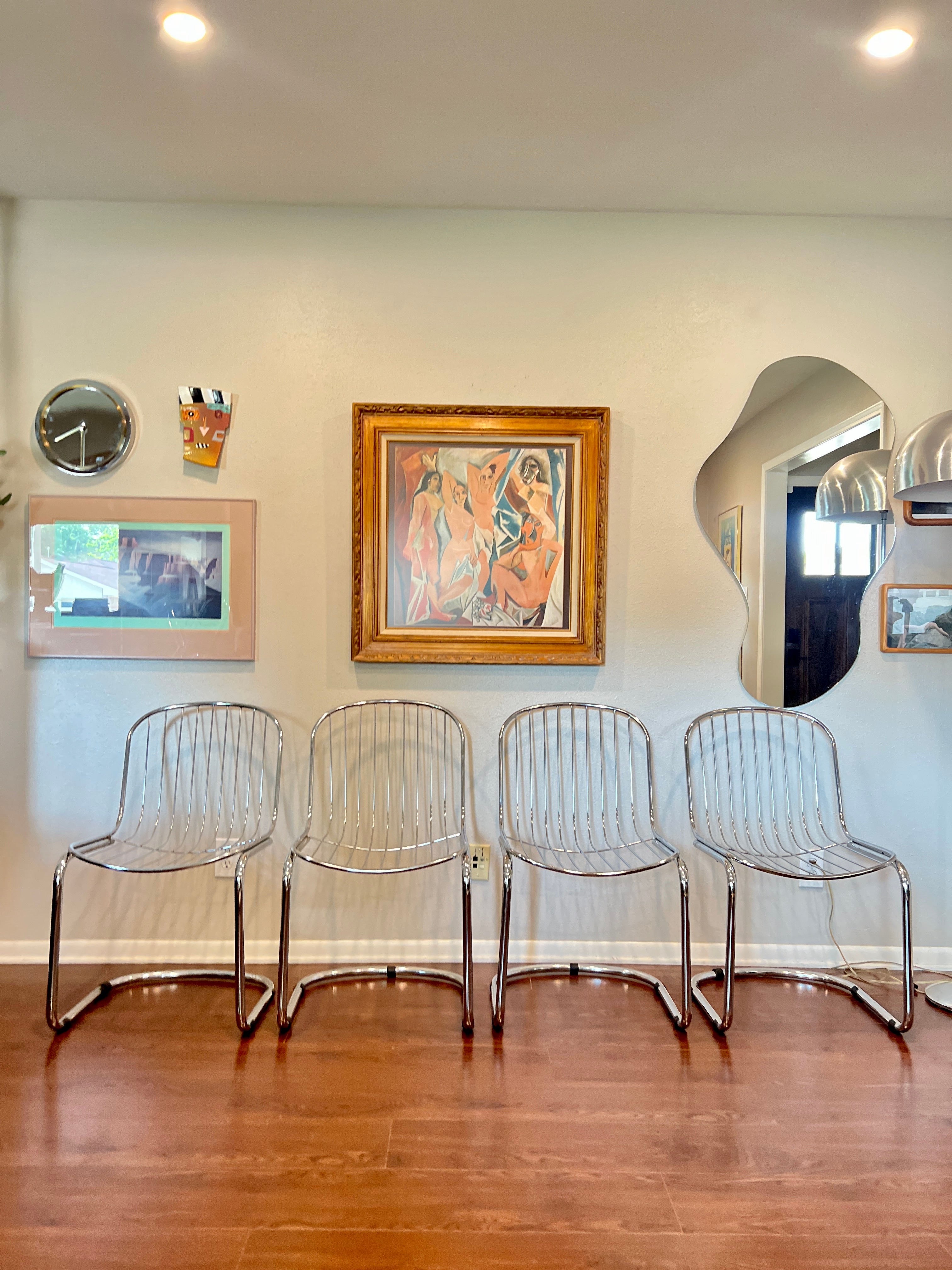 Vintage set of 4 Italian Chrome MCM Dining chairs Style of Gastone Rinaldi