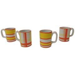 Vintage Set of (4) Italian Orange and White Ceramic Mugs