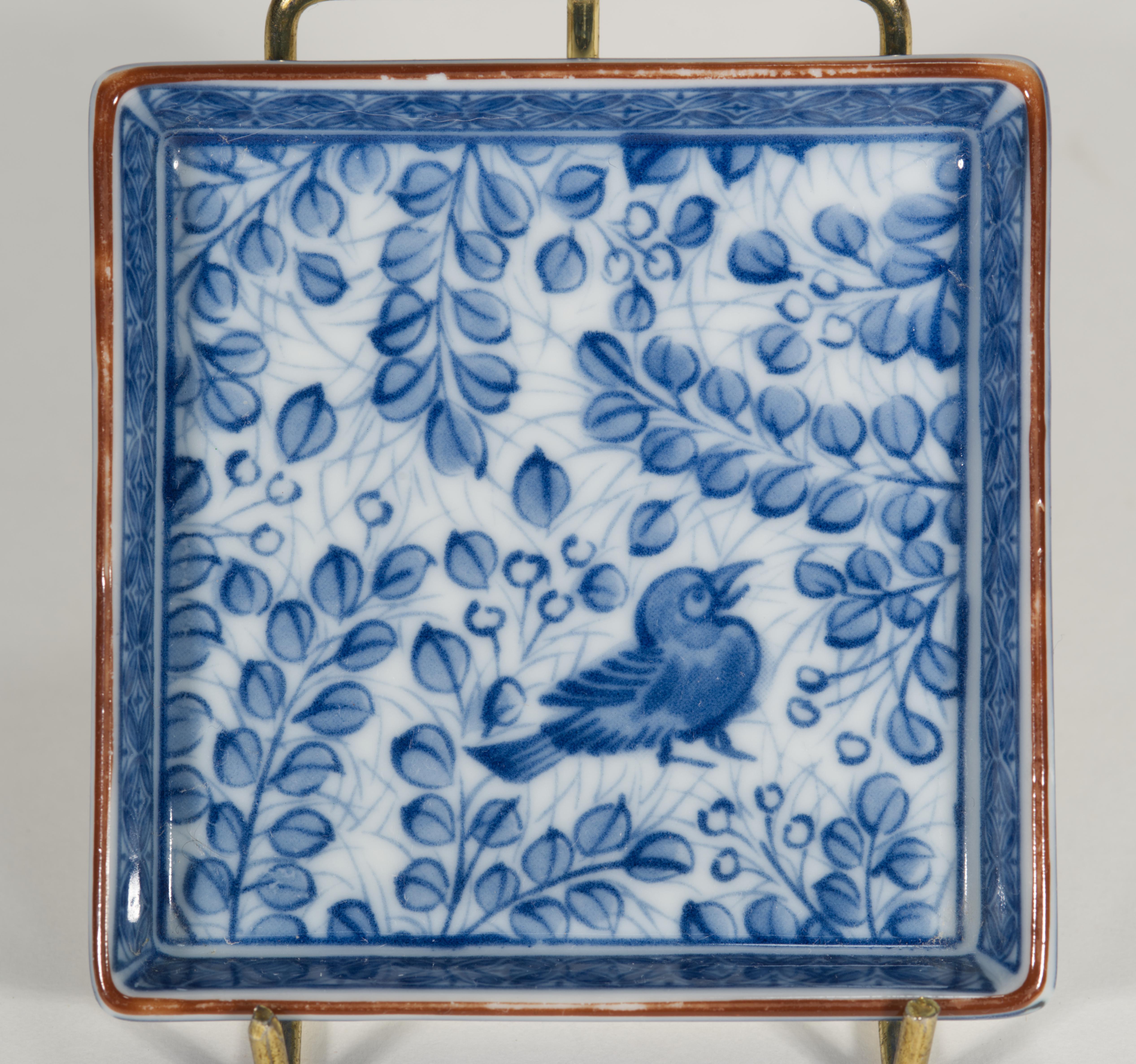 Giapponismo Set di 4 vassoi giapponesi Arita Sometsuke Blue White Birds Decor in vendita