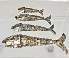 Vintage Set of 4 Mexican Abalone Fish Graduated Sizes Including Super Size