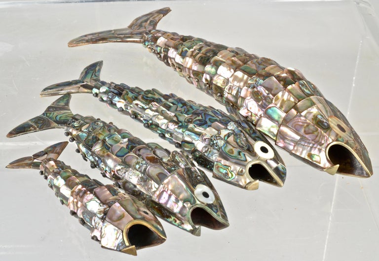 Vintage Set of 4 Mexican Abalone Fish Graduated Sizes Including Super