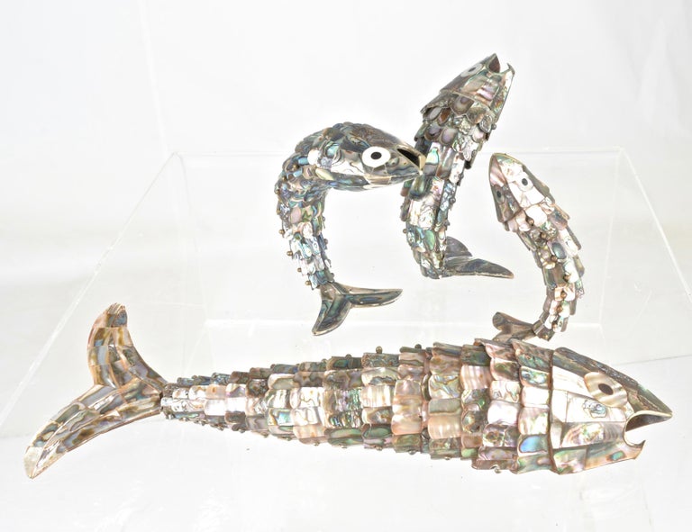 Vintage Set of 4 Mexican Abalone Fish Graduated Sizes Including Super