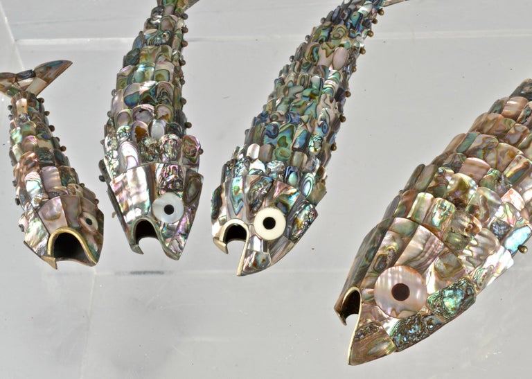 Vintage Set of 4 Mexican Abalone Fish Graduated Sizes Including Super
