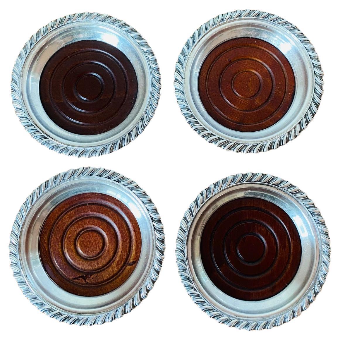 Vintage Set of 4 Mid Century Silver Plated Coasters