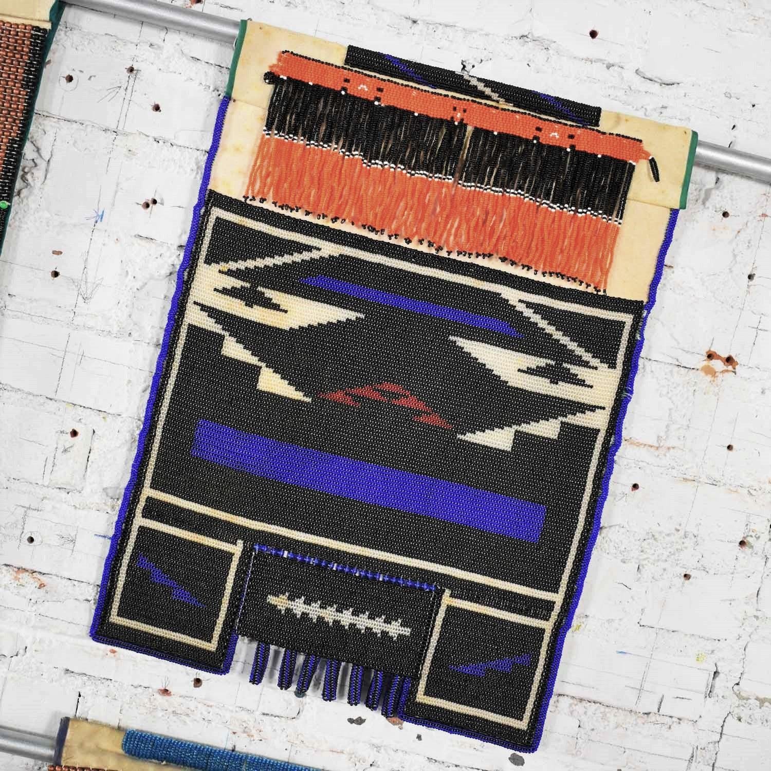 South African Vintage Set of 4 Ndebele Mapoto Beaded Aprons from South Africa Canvas Backed For Sale
