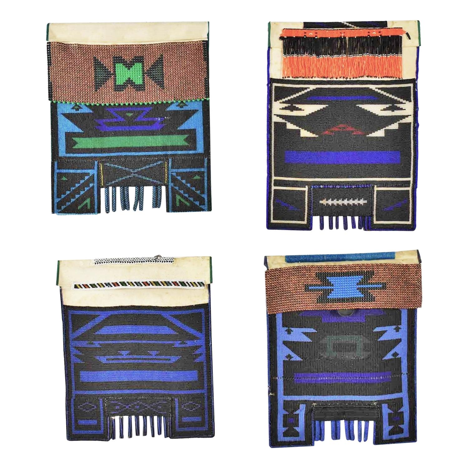 Vintage Set of 4 Ndebele Mapoto Beaded Aprons from South Africa Canvas Backed For Sale