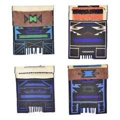 Retro Set of 4 Ndebele Mapoto Beaded Aprons from South Africa Canvas Backed