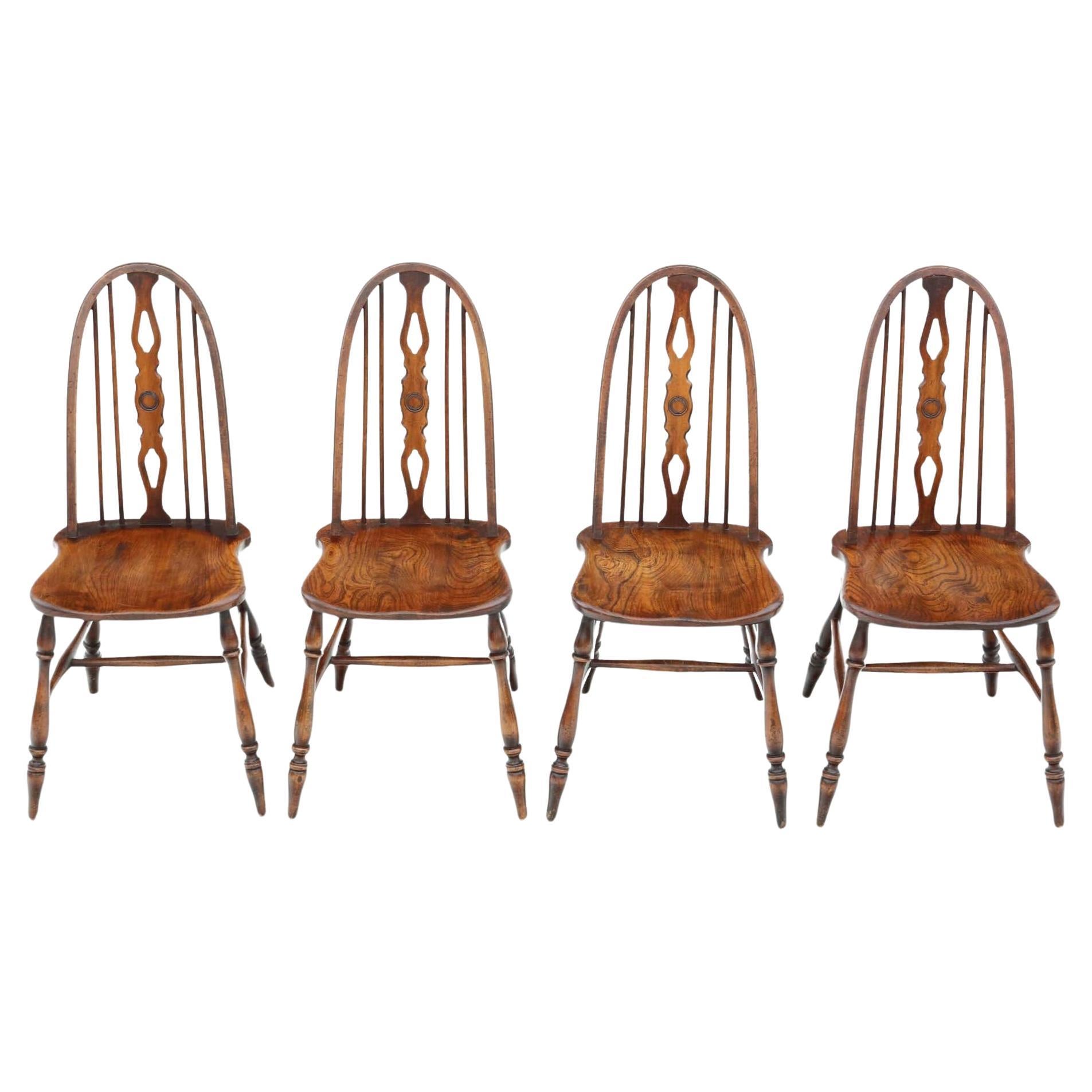 Vintage Set of 4 Quality Ash Elm Windsor Kitchen Dining Chairs