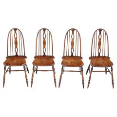 Vintage Set of 4 Quality Ash Elm Windsor Kitchen Dining Chairs