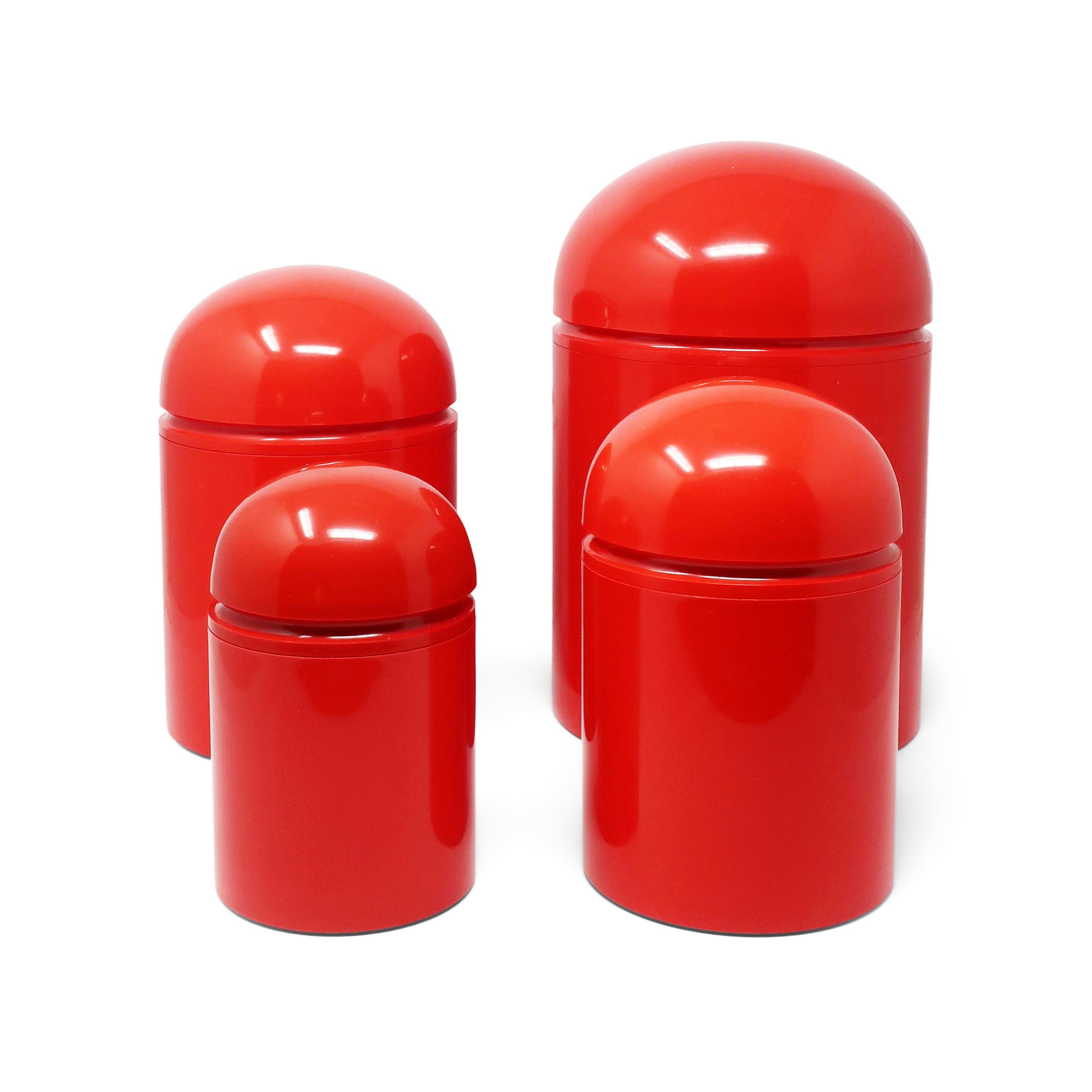 Mid-Century Modern Vintage Set of 4 Red Domed Containers by Anna Castelli for Kartell