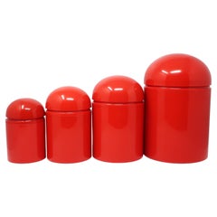 Vintage Set of 4 Red Domed Containers by Anna Castelli for Kartell