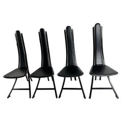 Ensemble vintage de 4 chaises en acier et cuir attribué à Recanatini des années 1980