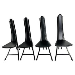 Vintage Set Of 4 Steel And Leather Chairs Attributed To Recanatini 1980s