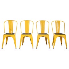 Vintage Set of (4) Sunrise Yellow Tolix Steel Stacking Chairs from France