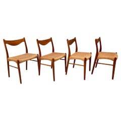 Vintage Set of 4 Teak & Rope Dining Chairs by Arne Iversen, Denmark ca. 1950s