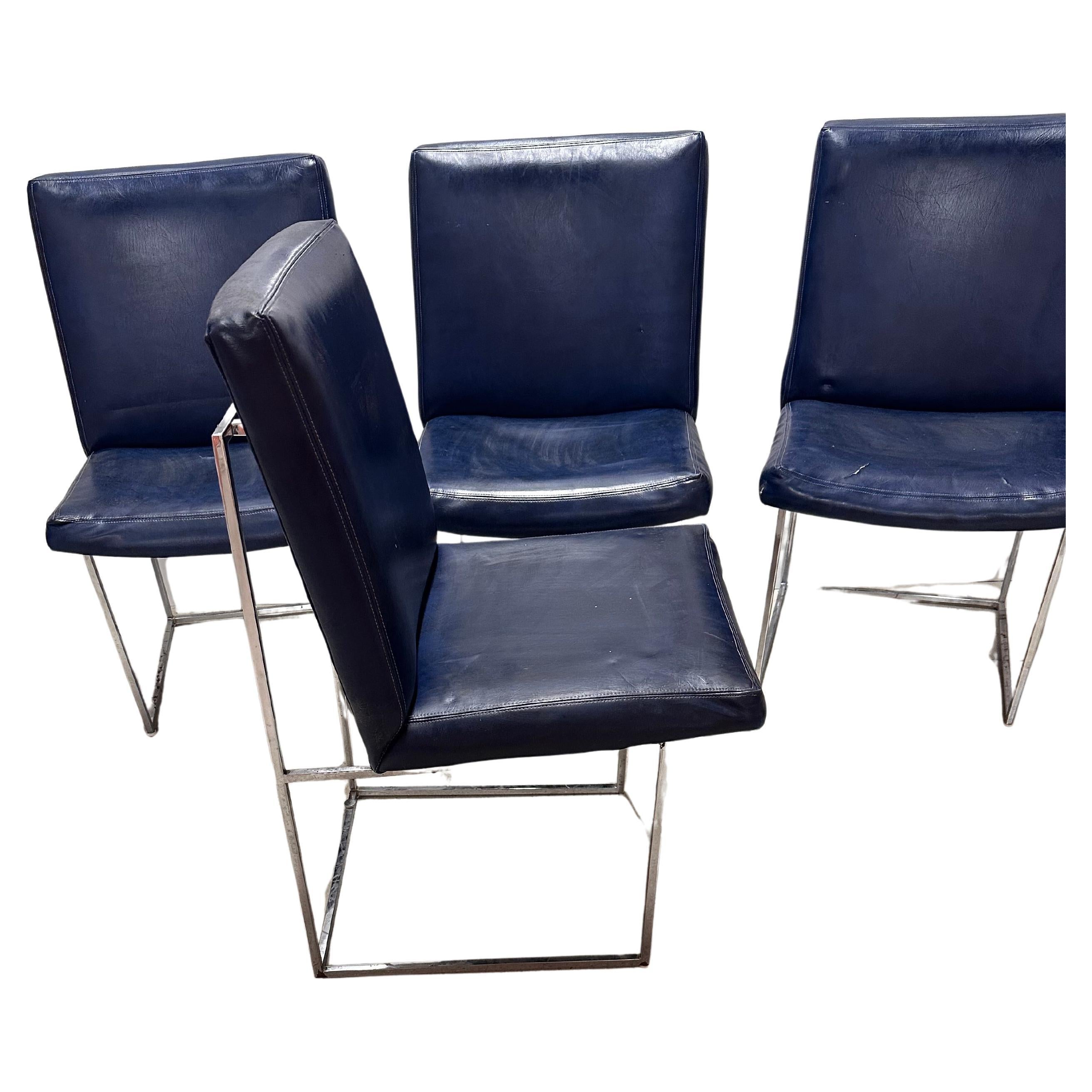 Vintage set of 4 thin line chairs by Milo Baughman for Thayer Coggin For Sale