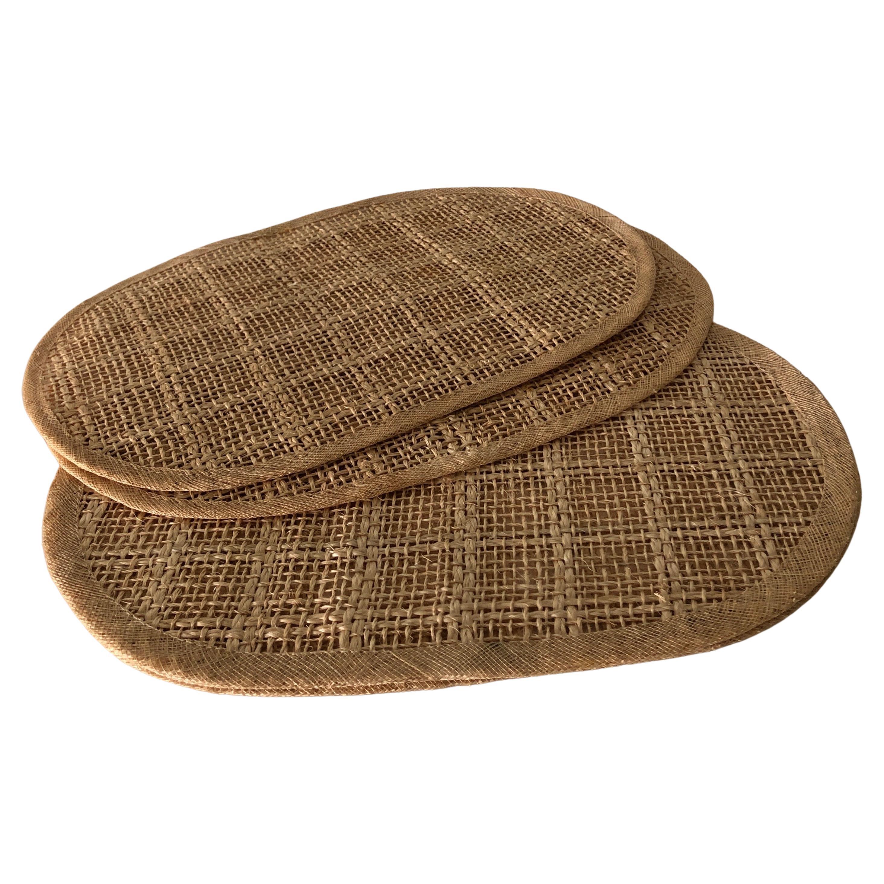 Vintage Set of '4' Woven Hemp and Raffia Oval Placemats