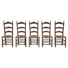 Vintage Set of (5) Country French Rush Seat Dining Chairs 