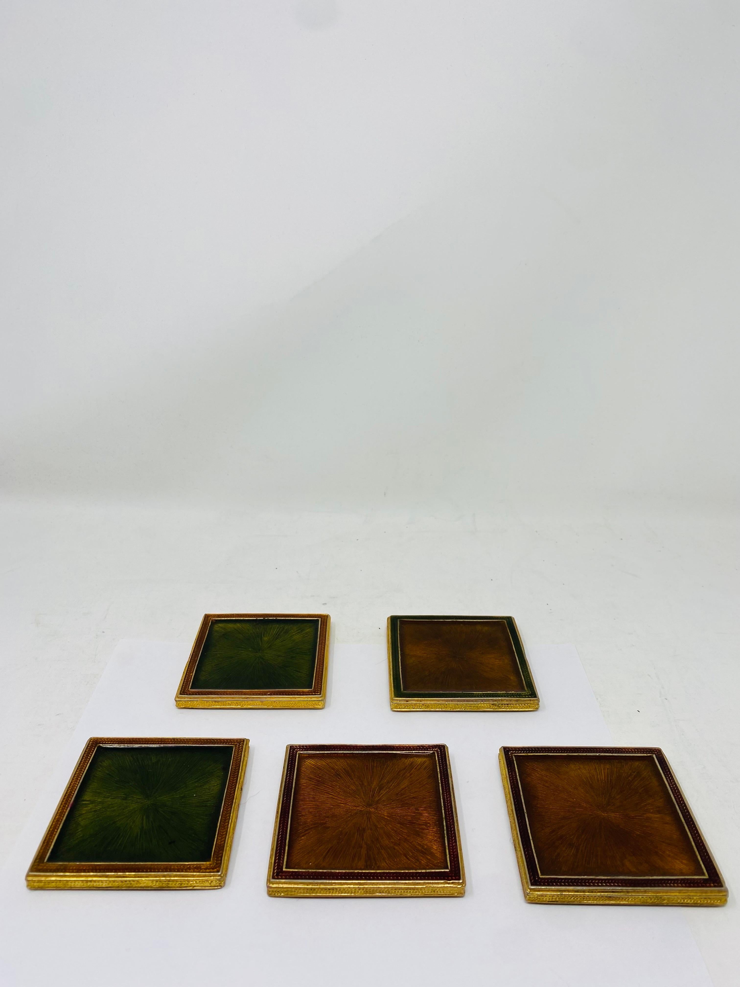 Calco Set di 5 sottobicchieri in ottone e vetro di metà secolo, vintage in vendita