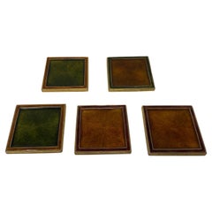 Vintage Set of 5 Mid Century Brass and Glass Coasters